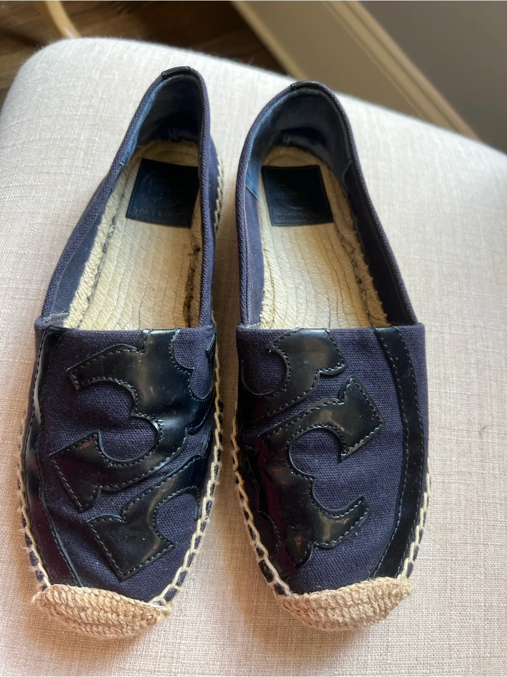 Tory Burch Navy Canvas Espadrille with Logo Patch